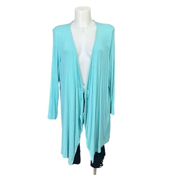 J. Jill Wearever Collection Mint Green Open Front Stretchy Knit Cardigan Lpetite - Picture 1 of 9